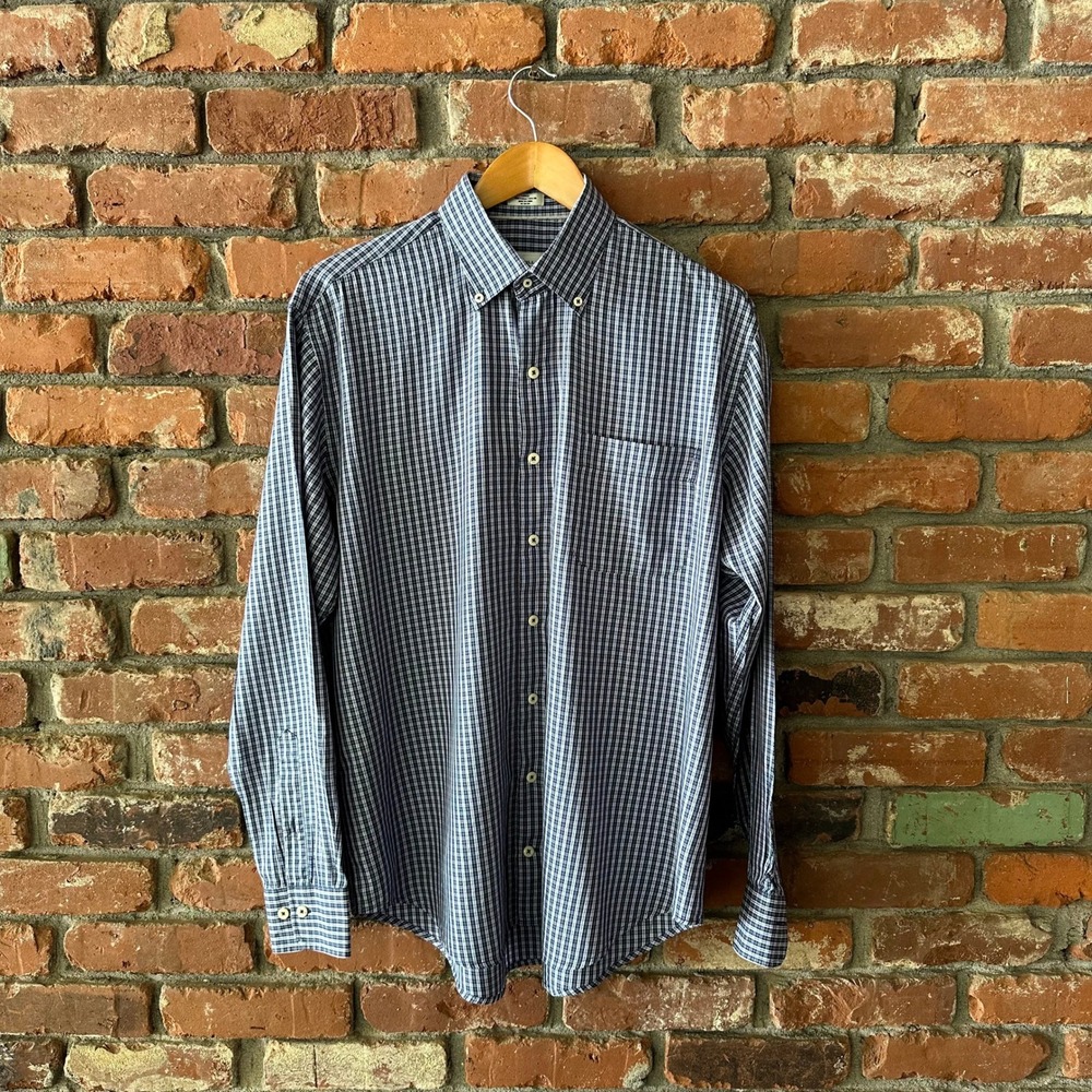 Peter Millar Men's Large Blue Plaid Check Button Down Long Sleeve Shirt